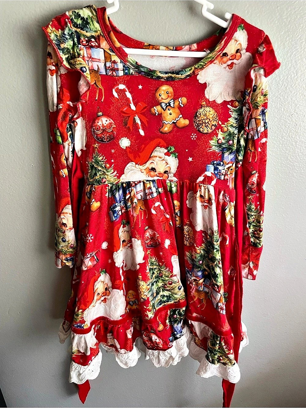 4T Bums and Roses Christmas Santa Ruffle Dress